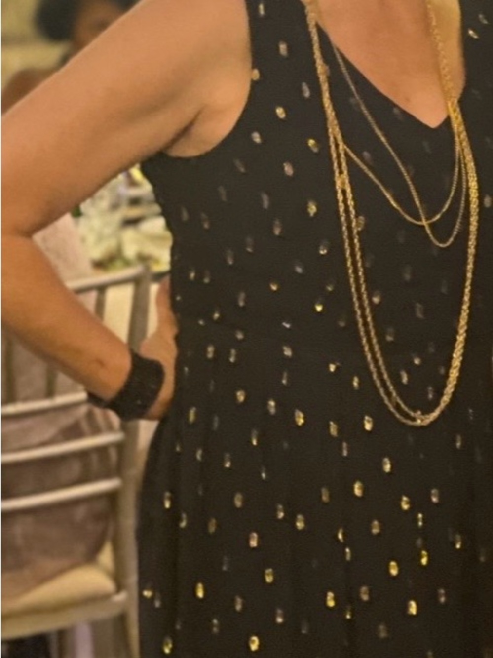 Talbots Black Sleeveless long Dress with Gold Dot Accent